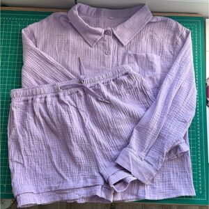 Lavender Button-Up Cotton Gauze Shirt and Shorts Set